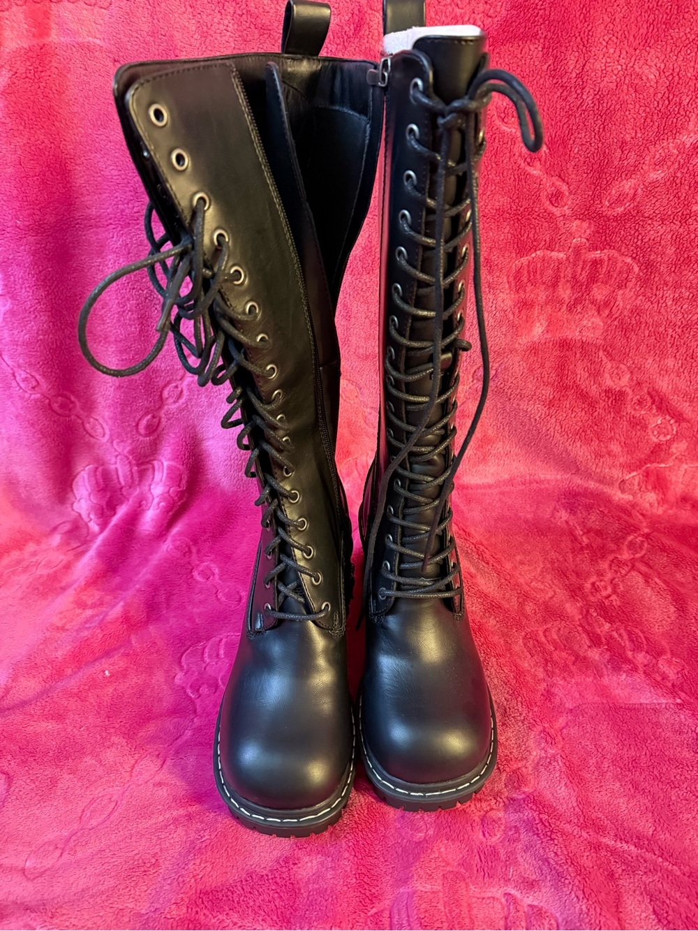 Black Lace-Up Knee-High Women's Boots